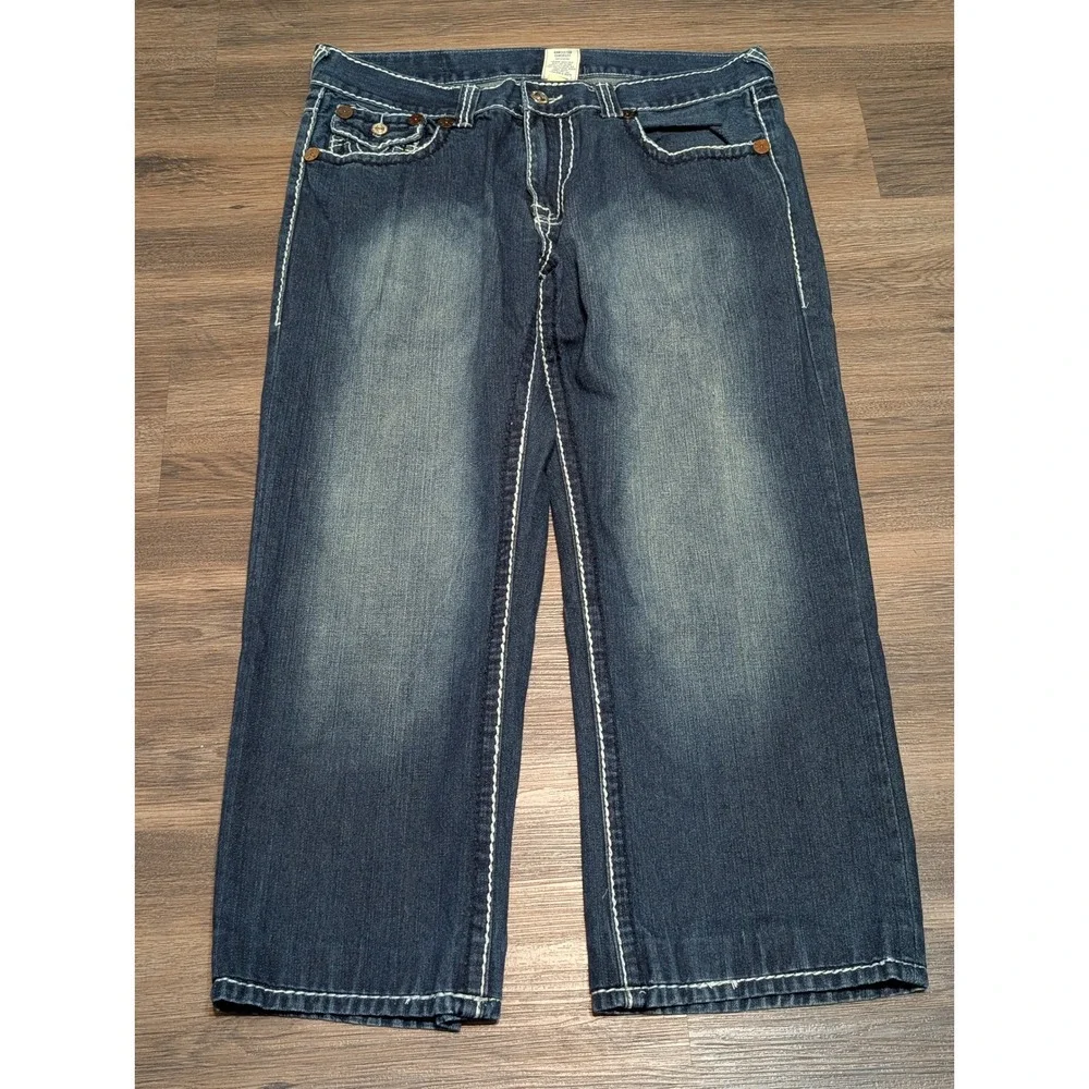 True Religion Ricky Giant Big T Jeans Mens‎ 38 Dark Wash Straight Leg USA Made